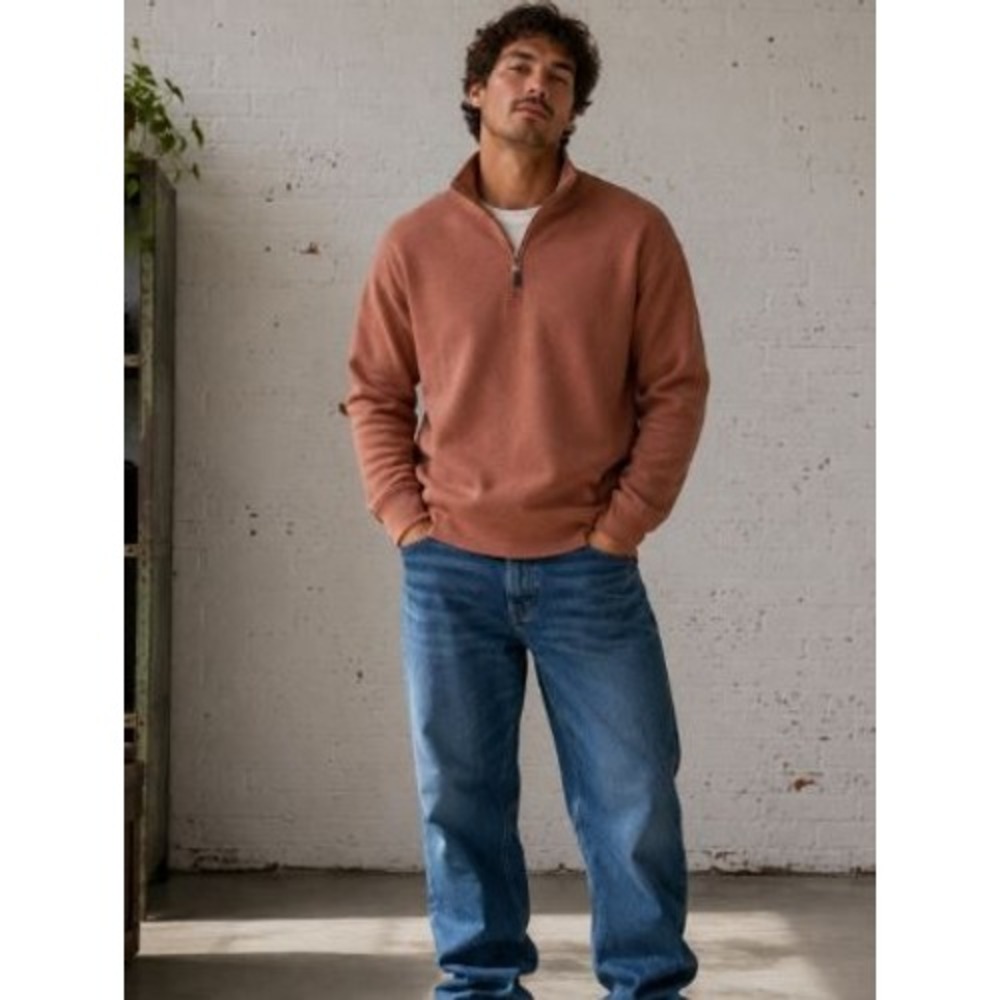 Magaschoni Quarter Zip Large Terracotta Mock Neck Knit Minimal Preppy Academia